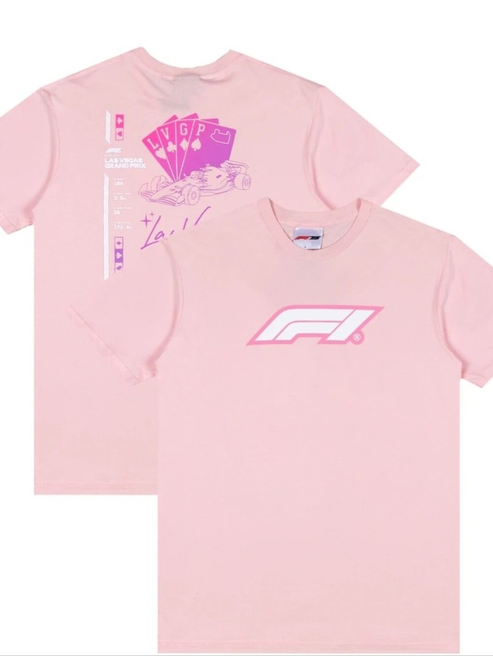 Formula 1 Las Vegas Grand Prix Tech F1 Men's X-Large Logo T-Shirt Pink
